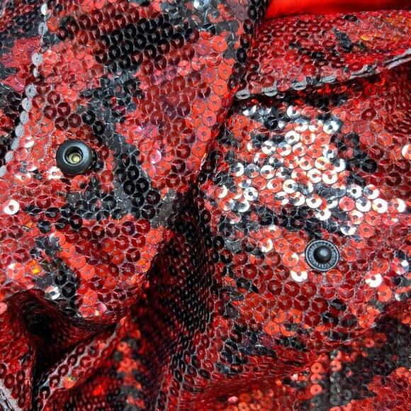 Adidas x Ivy Park Snake Print Sequin Duster Coat Red V Necl Womens M NWT Holiday - Picture 11 of 16